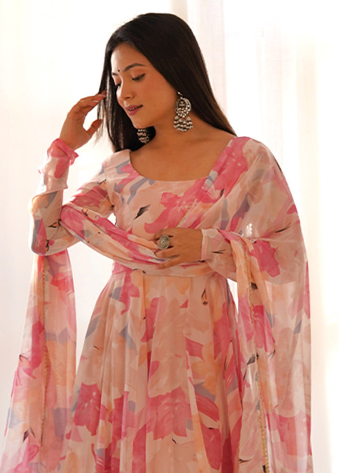 3 Pc Peach Georgette Suit Set