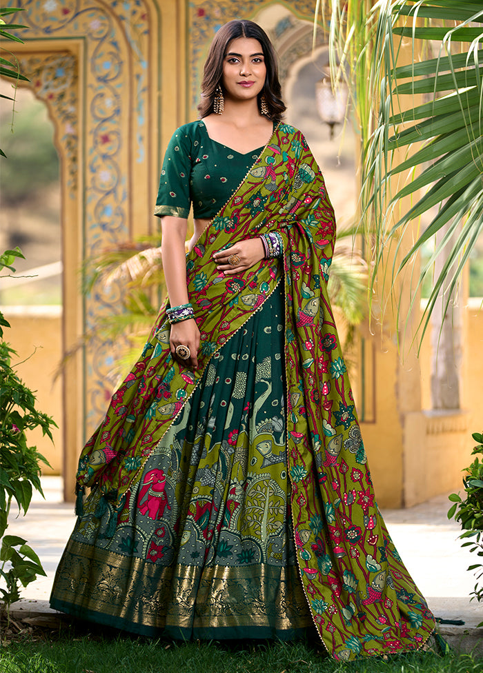 Multicolor Blended Silk Dupatta Lehenga Set