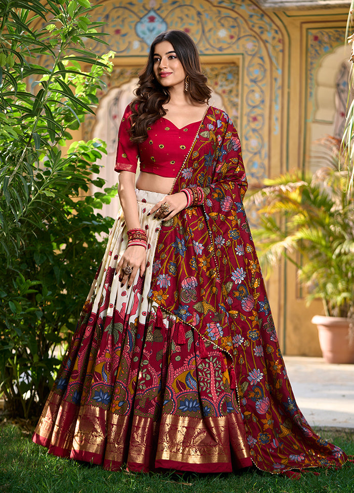 Multicolor Blended Silk Dupatta Lehenga Set