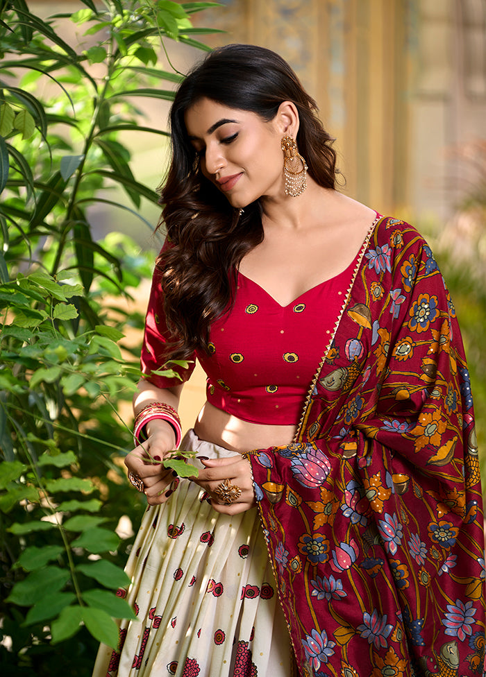 Multicolor Blended Silk Dupatta Lehenga Set