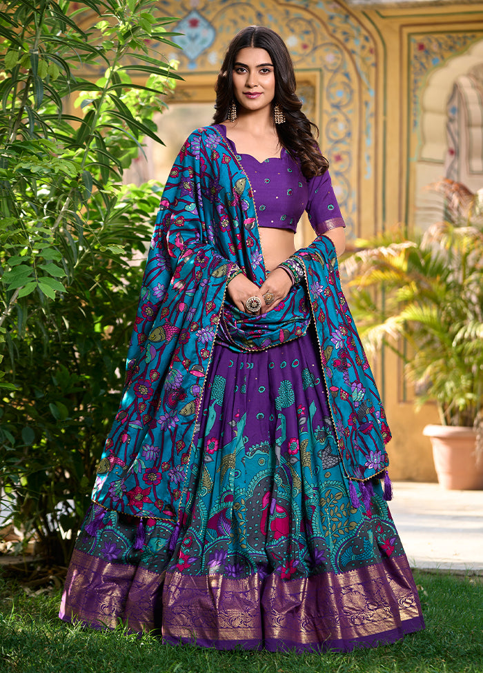 Multicolor Blended Silk Dupatta Lehenga Set