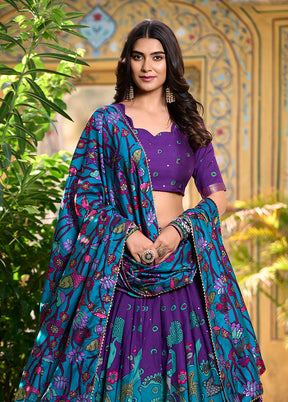 Multicolor Blended Silk Dupatta Lehenga Set