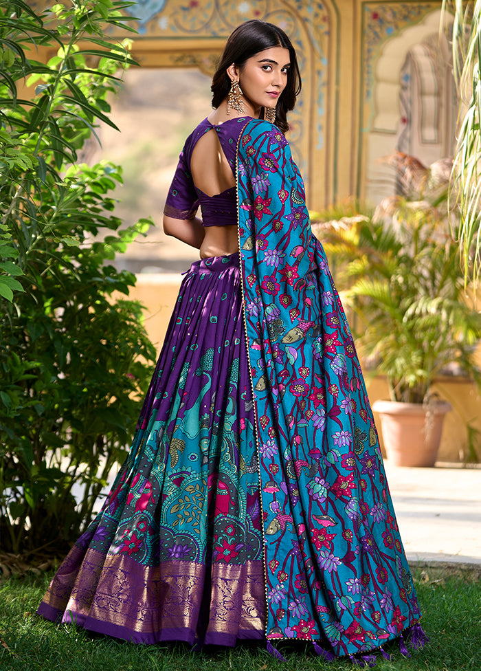 Multicolor Blended Silk Dupatta Lehenga Set
