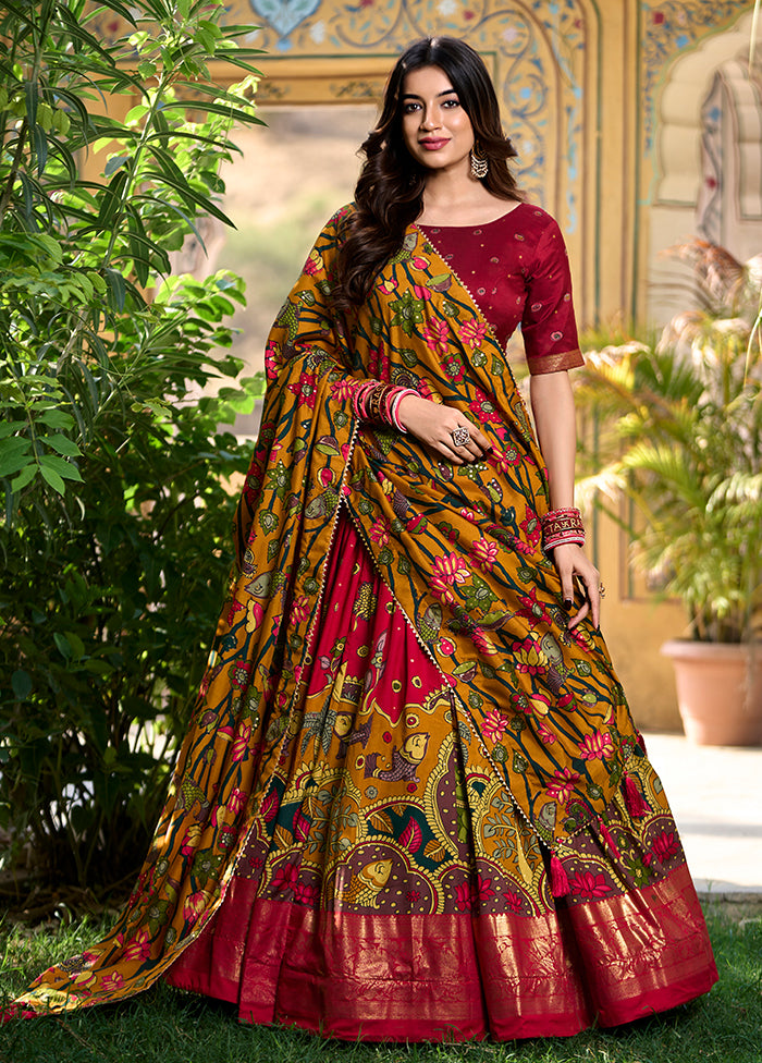 Multicolor Blended Silk Dupatta Lehenga Set