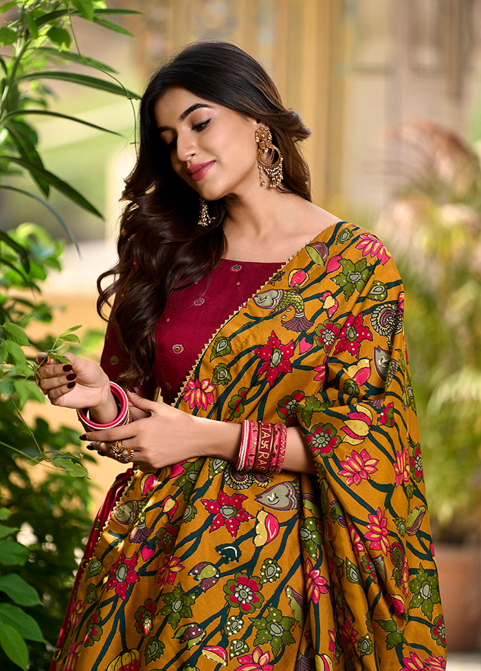 Multicolor Blended Silk Dupatta Lehenga Set