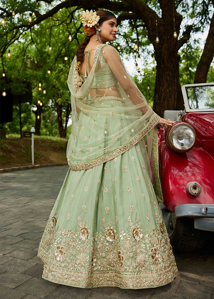 Green Blended Silk Dupatta Lehenga Set