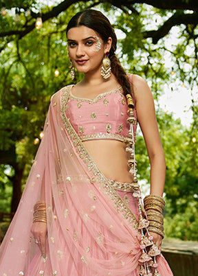 Pink Blended Silk Dupatta Lehenga Set