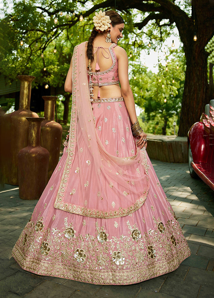 Pink Blended Silk Dupatta Lehenga Set