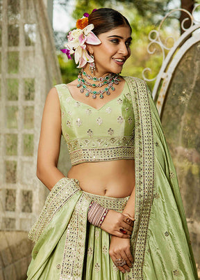 Green Blended Silk Dupatta Lehenga Set