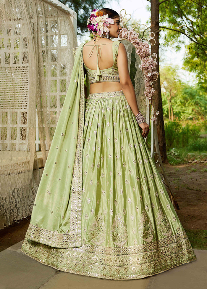 Green Blended Silk Dupatta Lehenga Set