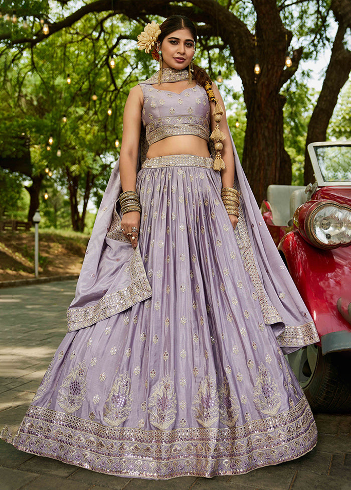 Lavender Blended Silk Dupatta Lehenga Set
