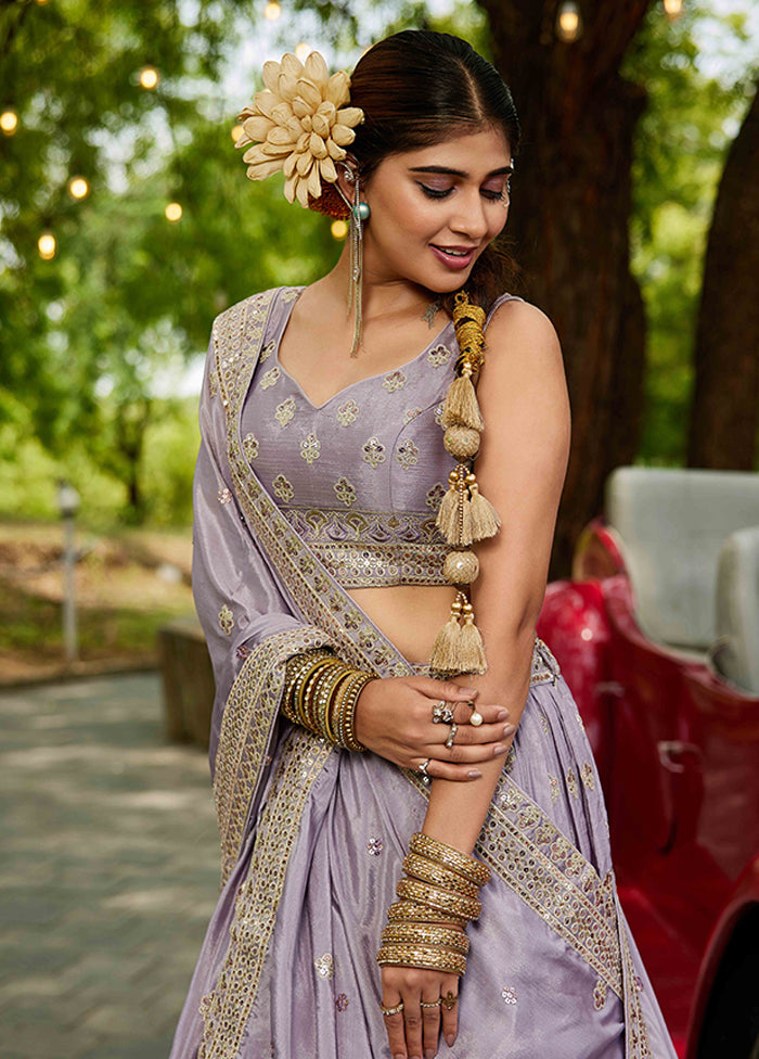Lavender Blended Silk Dupatta Lehenga Set
