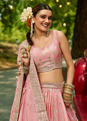 Pink Blended Silk Dupatta Lehenga Set