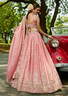 Pink Blended Silk Dupatta Lehenga Set