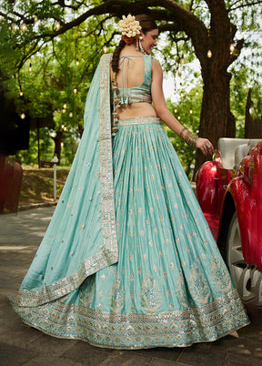 Green Blended Silk Dupatta Lehenga Set