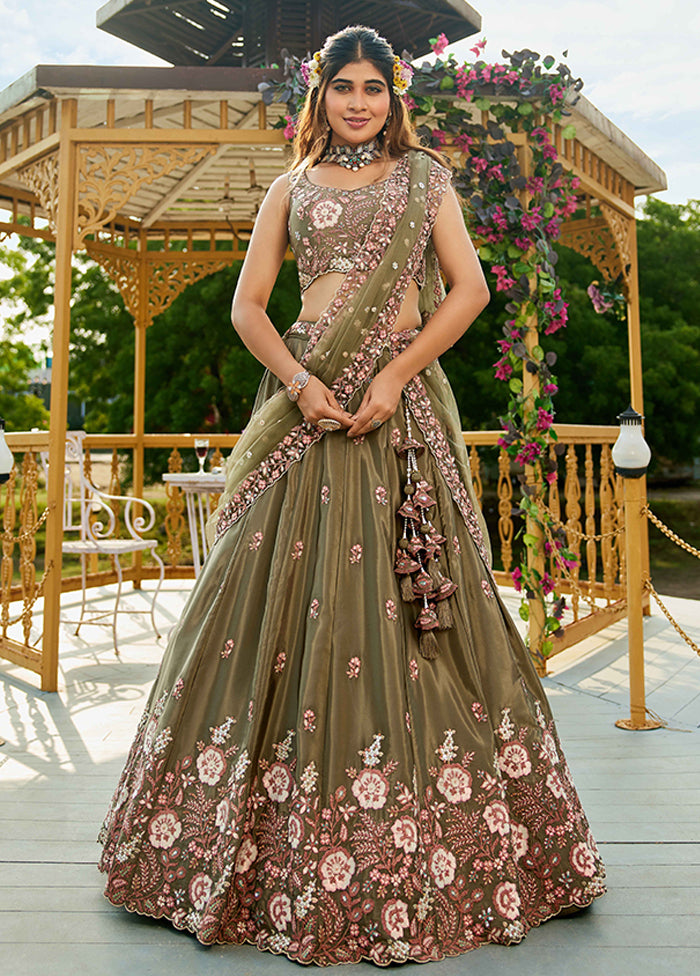 Green Blended Silk Dupatta Lehenga Set