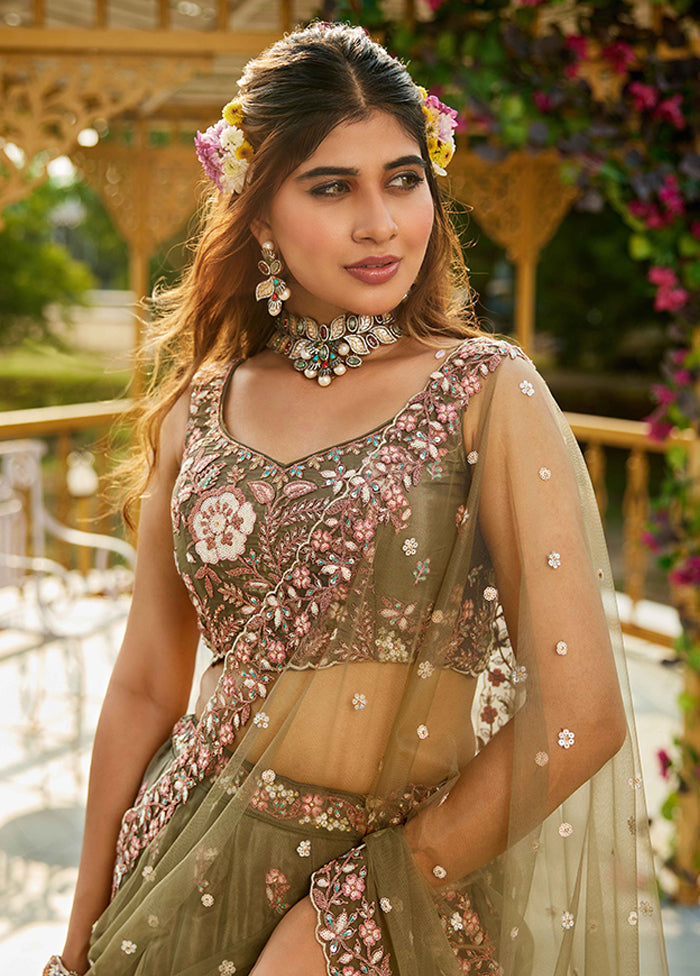 Green Blended Silk Dupatta Lehenga Set