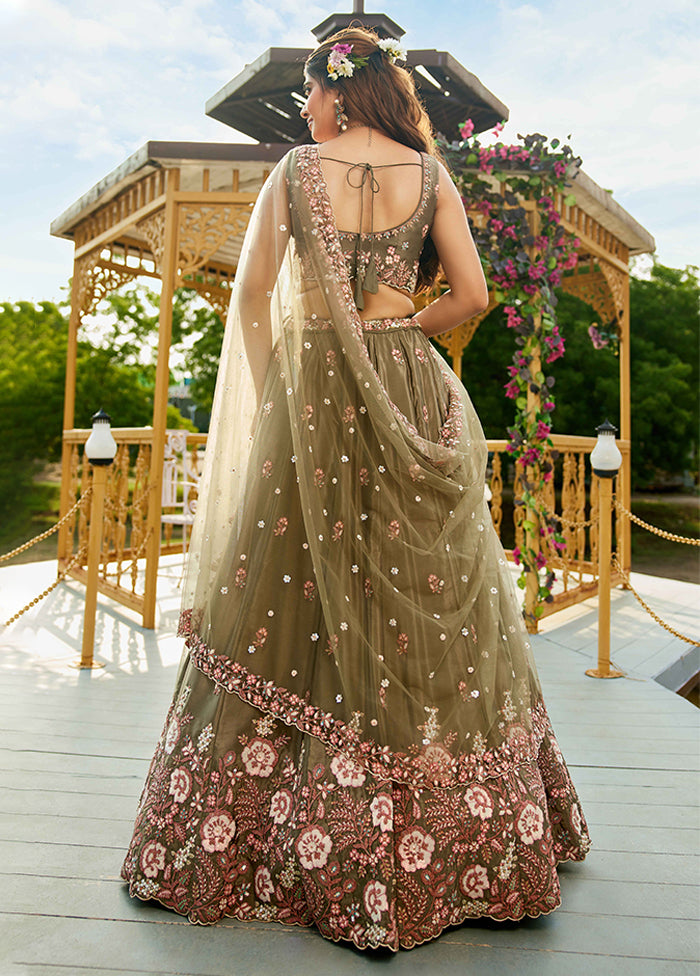 Green Blended Silk Dupatta Lehenga Set