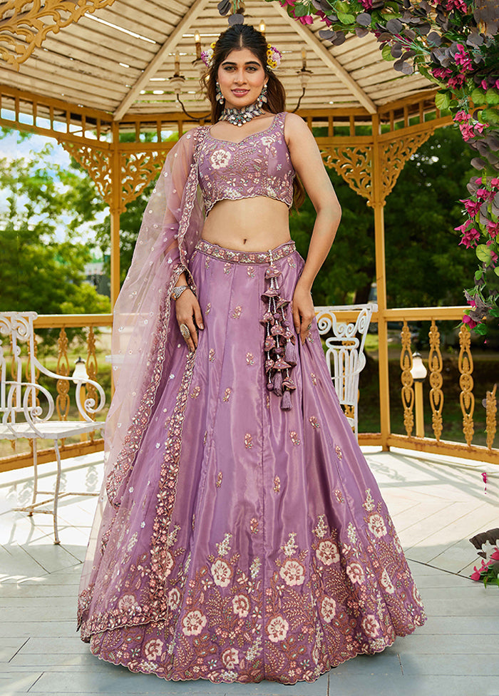 Purple Blended Silk Dupatta Lehenga Set