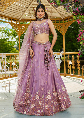 Purple Blended Silk Dupatta Lehenga Set