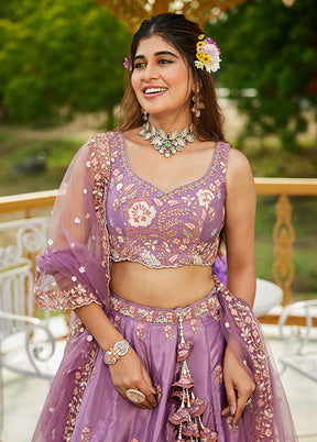 Purple Blended Silk Dupatta Lehenga Set