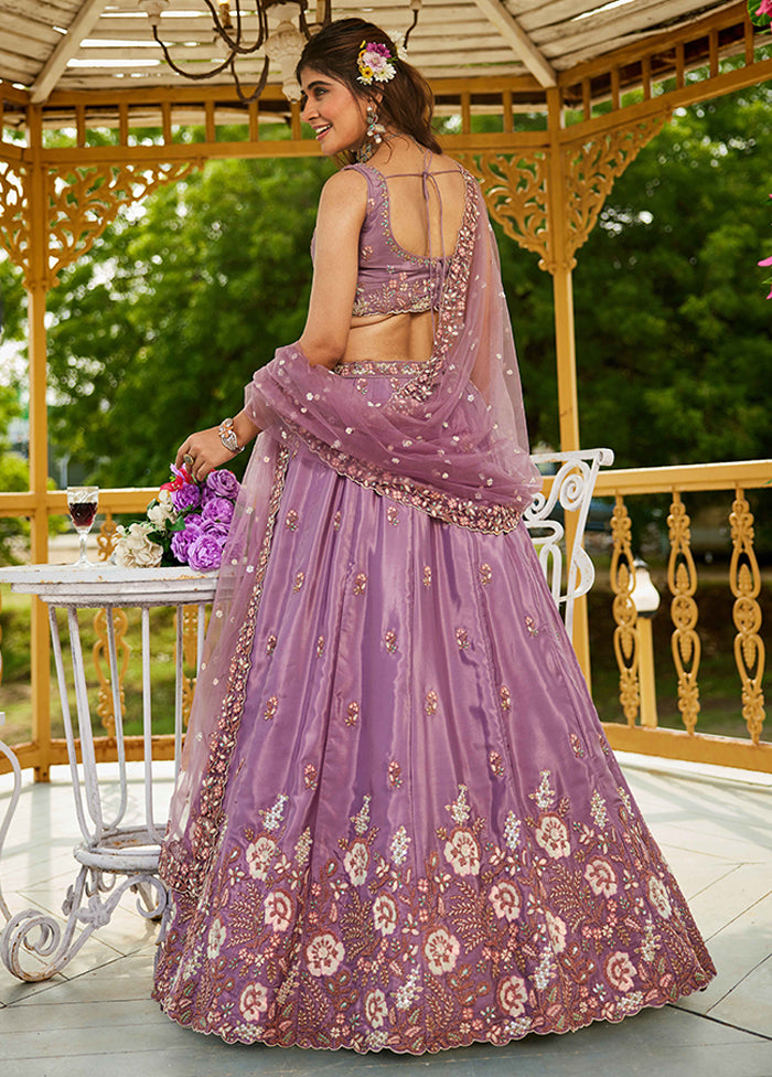 Purple Blended Silk Dupatta Lehenga Set
