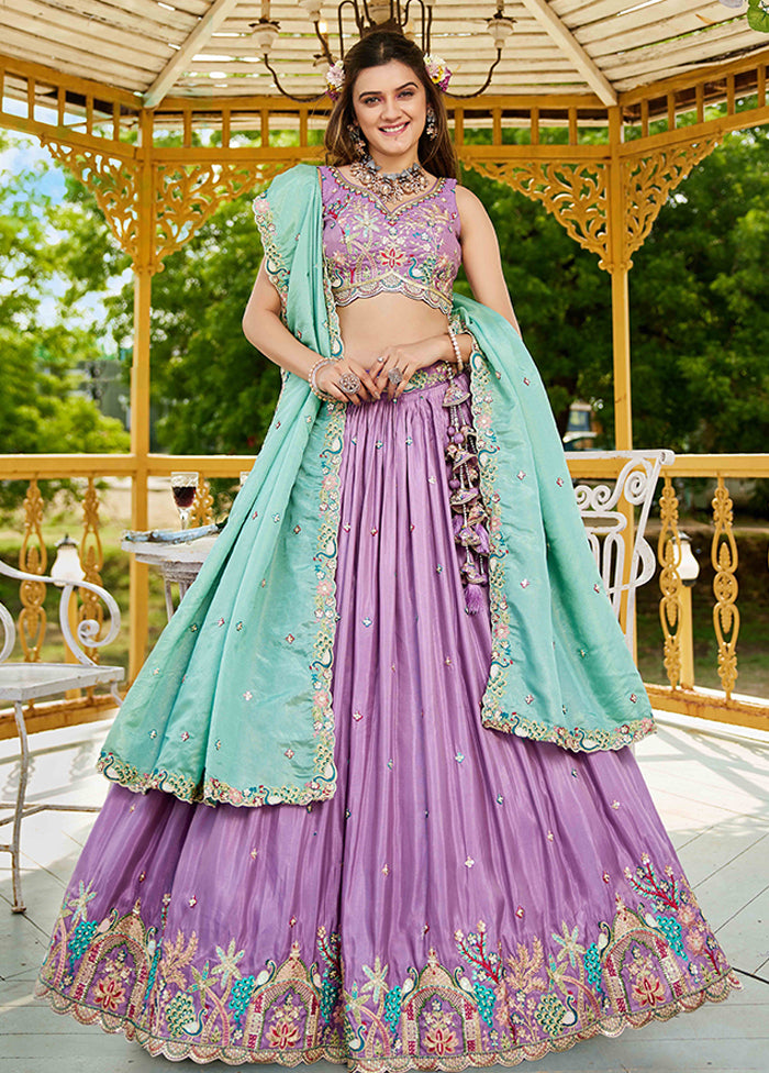 Lavender Blended Silk Dupatta Lehenga Set