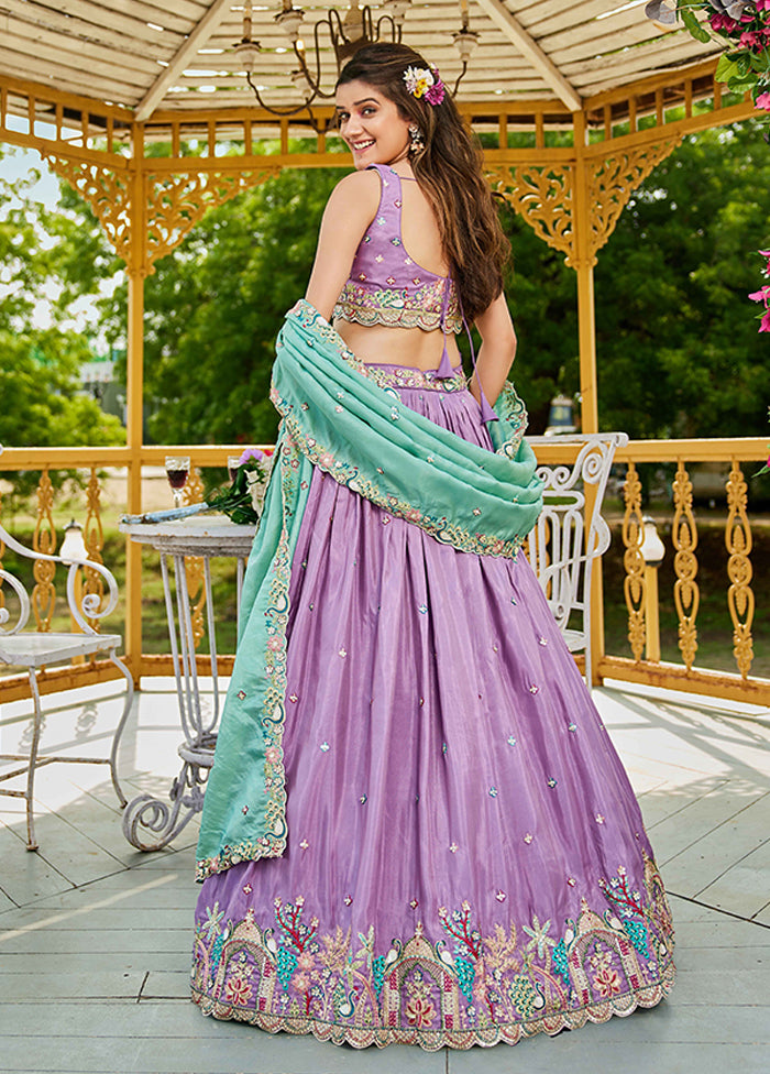 Lavender Blended Silk Dupatta Lehenga Set