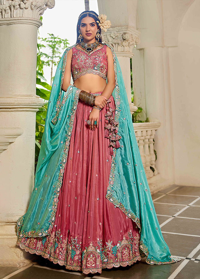 Pink Blended Silk Dupatta Lehenga Set