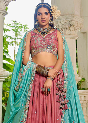 Pink Blended Silk Dupatta Lehenga Set