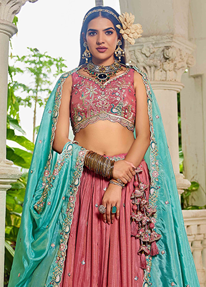 Pink Blended Silk Dupatta Lehenga Set