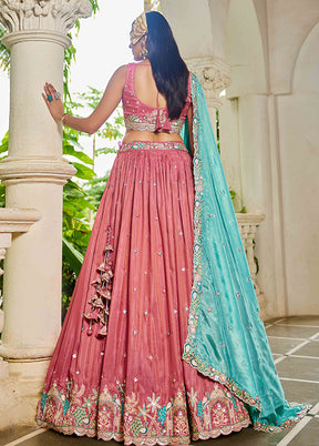 Pink Blended Silk Dupatta Lehenga Set