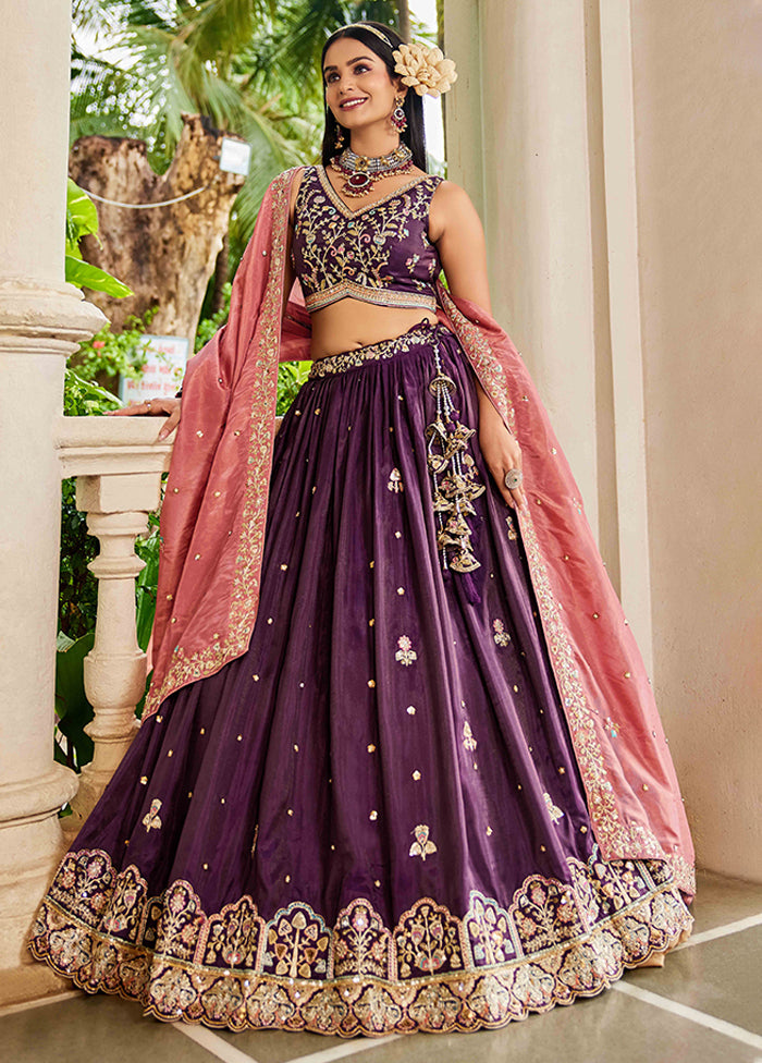 Wine Blended Silk Dupatta Lehenga Set