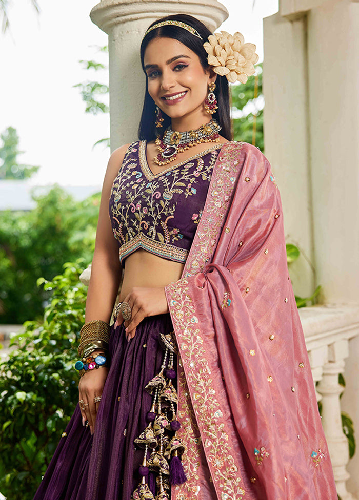 Wine Blended Silk Dupatta Lehenga Set