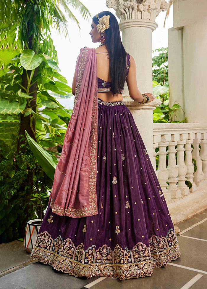 Wine Blended Silk Dupatta Lehenga Set