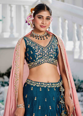 Blue Blended Silk Dupatta Lehenga Set