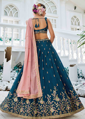 Blue Blended Silk Dupatta Lehenga Set