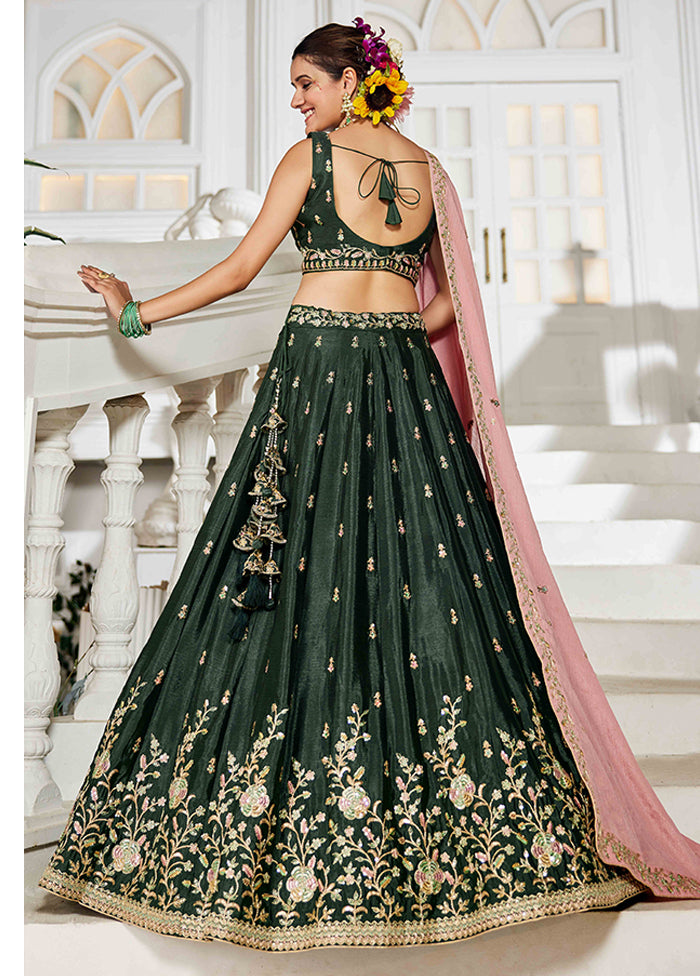 Green Blended Silk Dupatta Lehenga Set