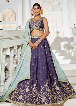 Violet Blended Silk Dupatta Lehenga Set