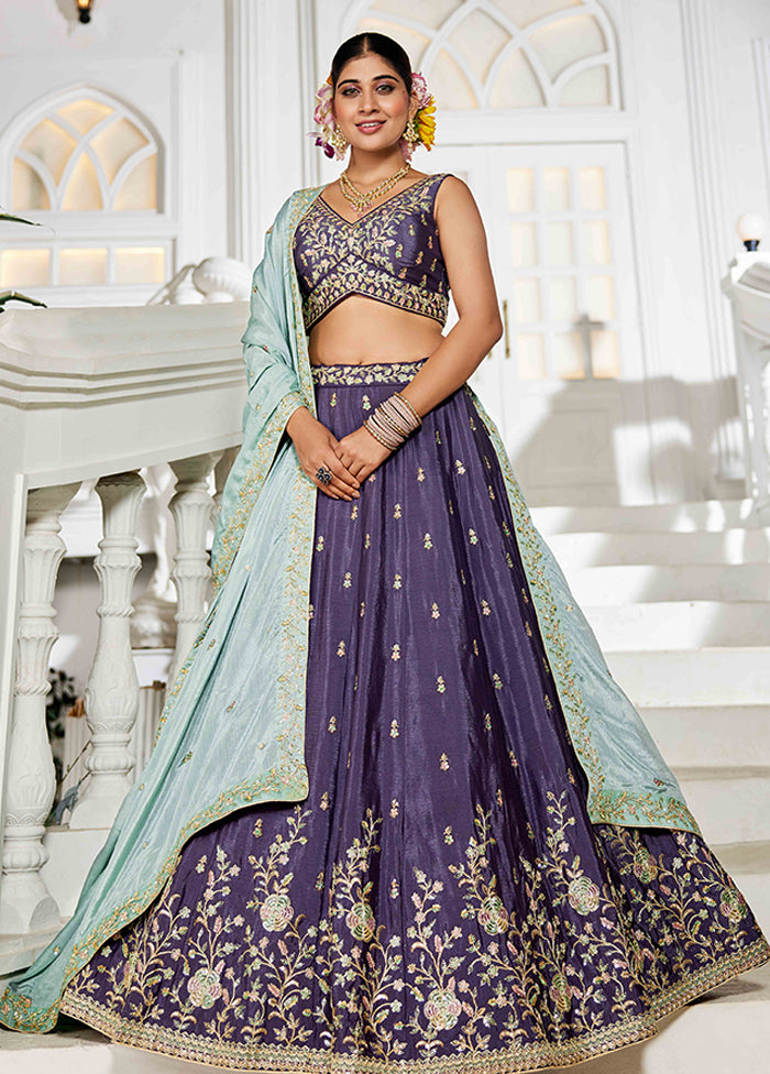 Violet Blended Silk Dupatta Lehenga Set