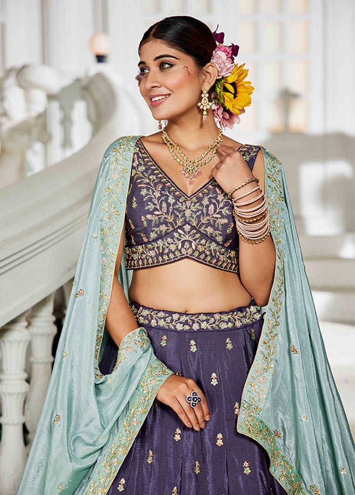 Violet Blended Silk Dupatta Lehenga Set