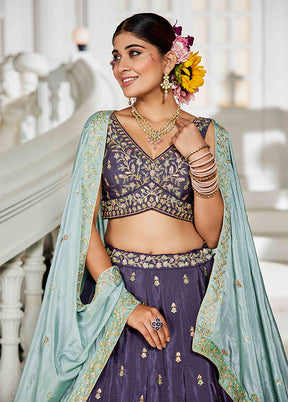 Violet Blended Silk Dupatta Lehenga Set