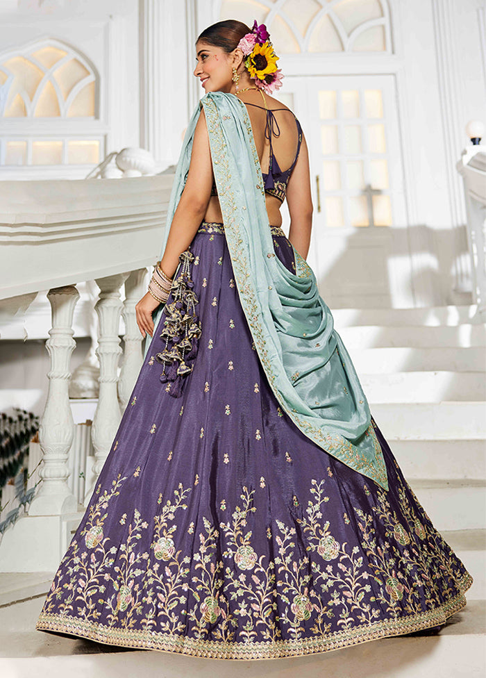 Violet Blended Silk Dupatta Lehenga Set