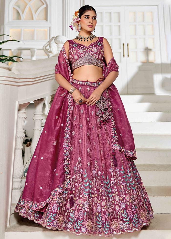 Pink Blended Silk Dupatta Lehenga Set