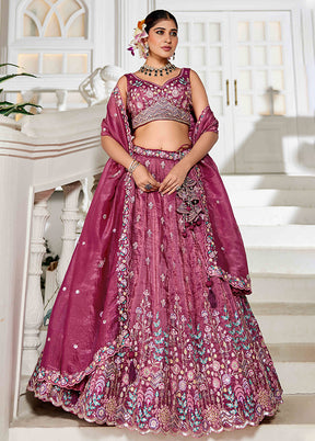 Pink Blended Silk Dupatta Lehenga Set