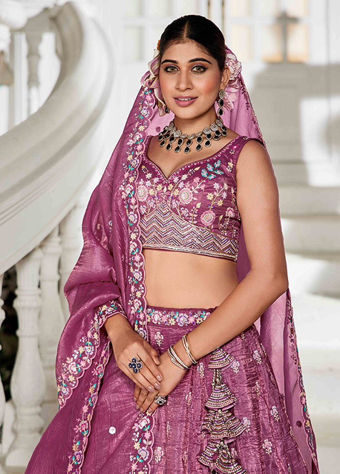 Pink Blended Silk Dupatta Lehenga Set