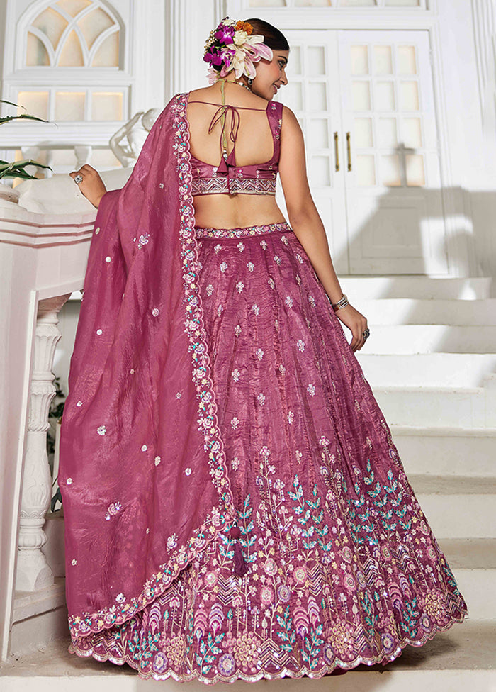 Pink Blended Silk Dupatta Lehenga Set