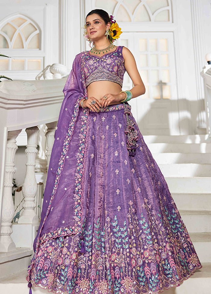 Purple Blended Silk Dupatta Lehenga Set