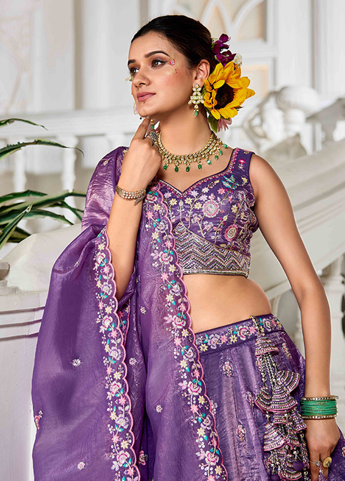 Purple Blended Silk Dupatta Lehenga Set