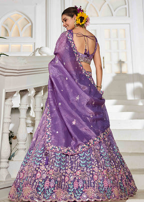 Purple Blended Silk Dupatta Lehenga Set